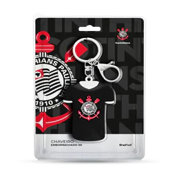 Chaveiro Camisa KazzaVip Emborrachado Oficial Time Corinthians Fecho Mosquetão Futebol Brasileiro Preto