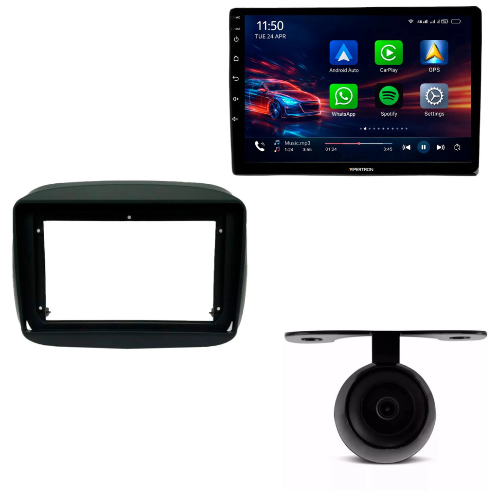 Kit Multimídia 9" Android 13 Vipertron Moldura 9 Polegadas Fiat Mobi Preta e Camera Ré