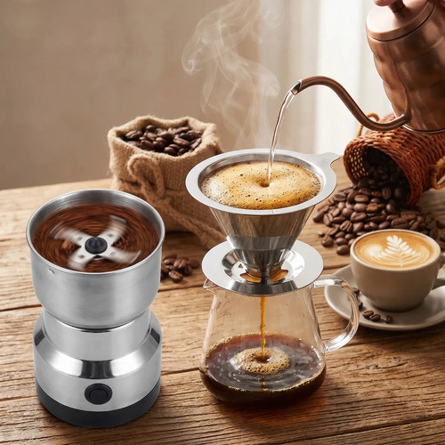 Kit Coador Inox 103 Reutilizável + Moedor Café Elétrico 110v