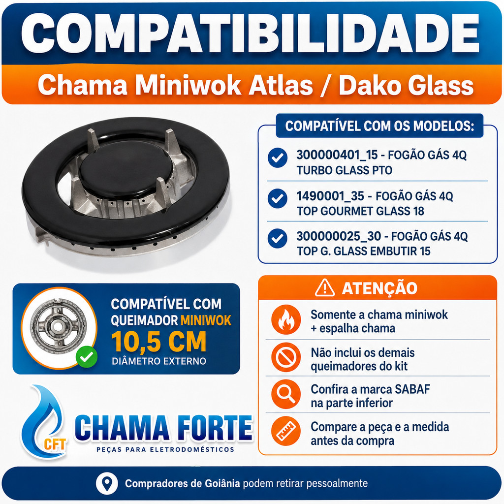 Queimador Miniwok + Espalha Chama Atlas Dako Glass Original 45050122