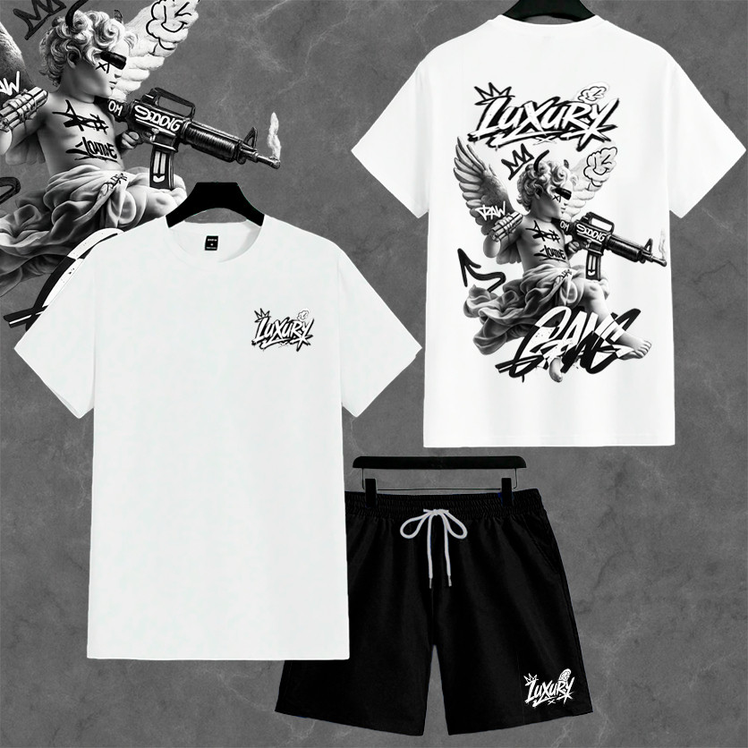 Conjunto Camiseta 30.1 + Bermuda Masculino Tactel Com elastano LUXURY ANGEL streetwear lançamento