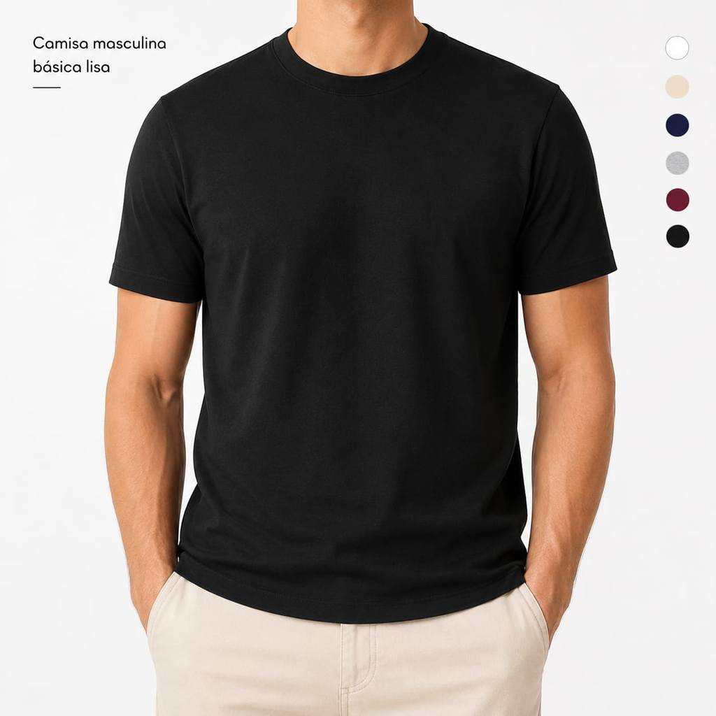 Camiseta malha algodão masculina manga curta conforto casual básica lisa fio 30.1 dia a dia Tecnológica