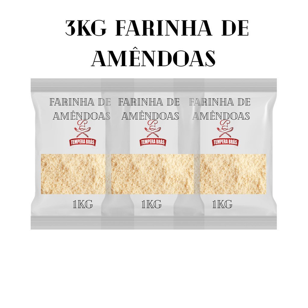3KG Farinha de Amêndoas Low Carb 100% Natural Pura Sem Glúten 3Kg