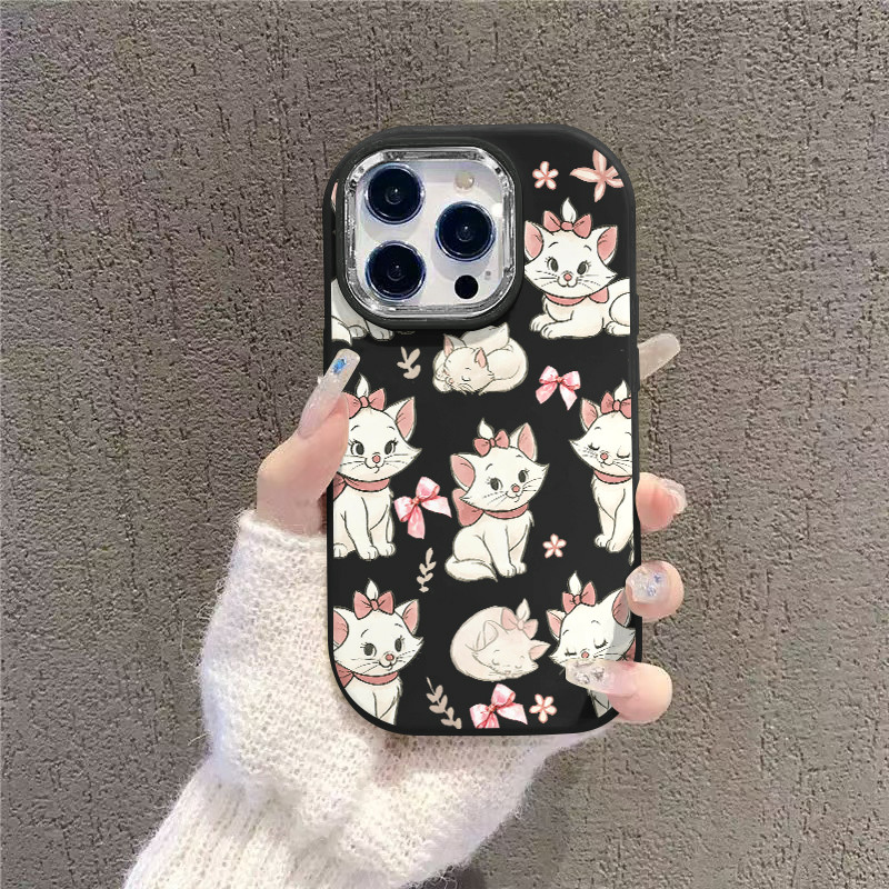 Capa de celular Disney gata Marie estampada laços rosas para iPhone 11 12 13 15 14 16pro xr xs max 14 16 plus capinha