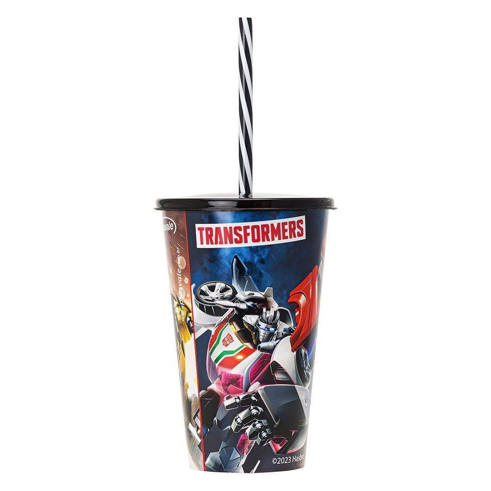 Copo Com Canudo E Tampa Decorado 580ml Transformers Decorado Transformers