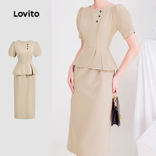 Lovito Vestido Elegante Falso 2em1 Primavera/verão Light Cáqui para Mulheres L142ED870 em Oferta na Shopee
