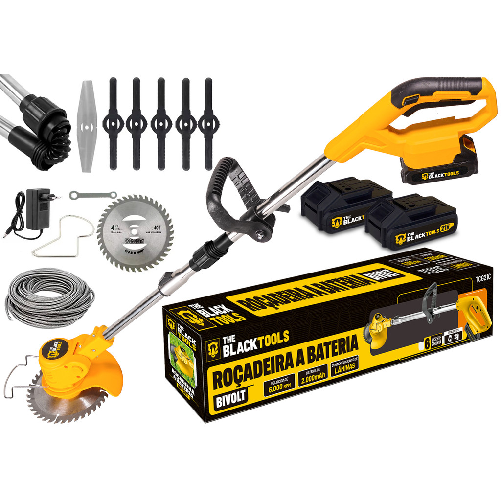 Roçadeira Aparador Grama 2 Baterias 21v 750w Profissional Com Acessórios Tcg21c The Black Tools em Oferta na Shopee