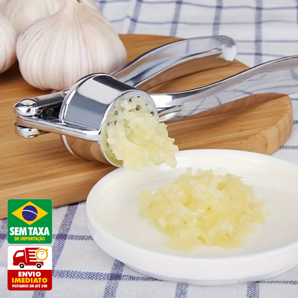 Moedor Triturador de Alho Manual 14,8cm Espremedor Amassador Aço Inox Resistente Amigold