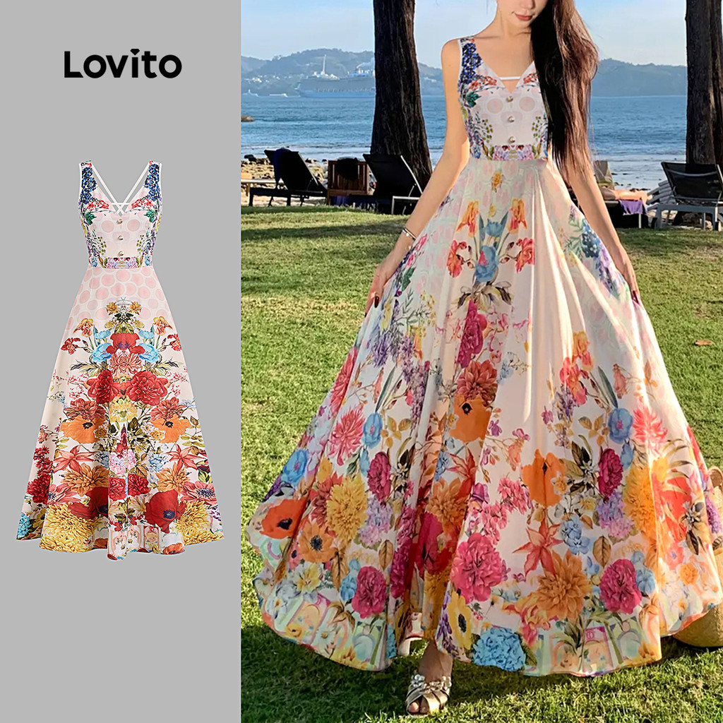 (New) Lovito Vestido Boho com Laços Primavera/verão para Mulheres L149LD474 em Oferta na Shopee