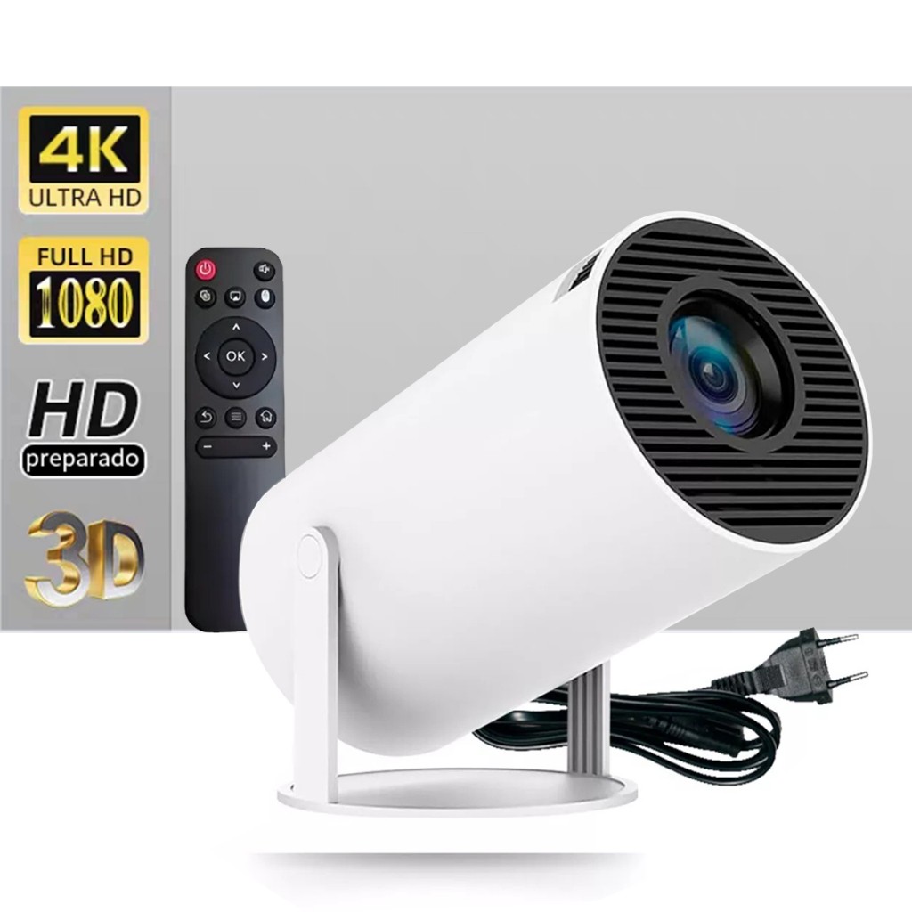 Mini Projetor Portátil HY300 Com Tela Support Full HD 4K Android 13 Wi-Fi 6 Bluetooth 5.1 Suporte Giratório 180° Leve