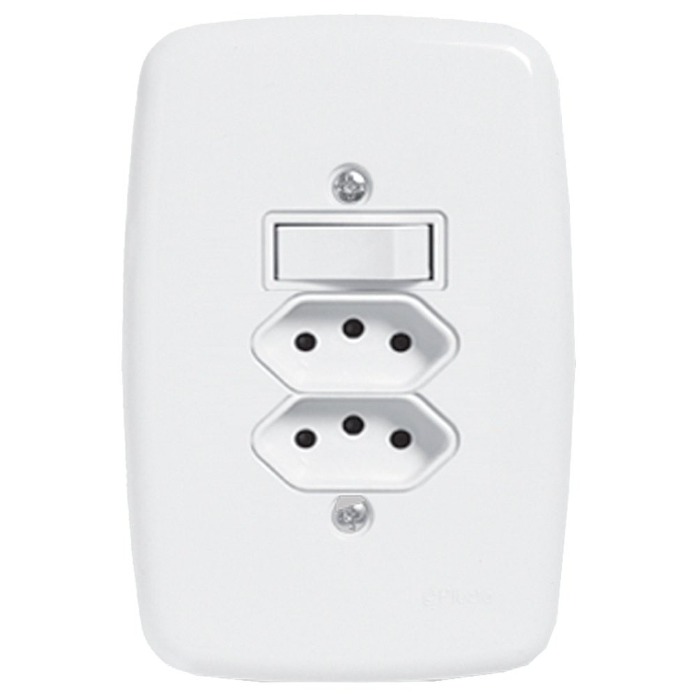 Interruptor Ideale Pluzie 1 Tecla Simples + 2 Tomadas 2P+T - 10A com Placa 4X2 Branco