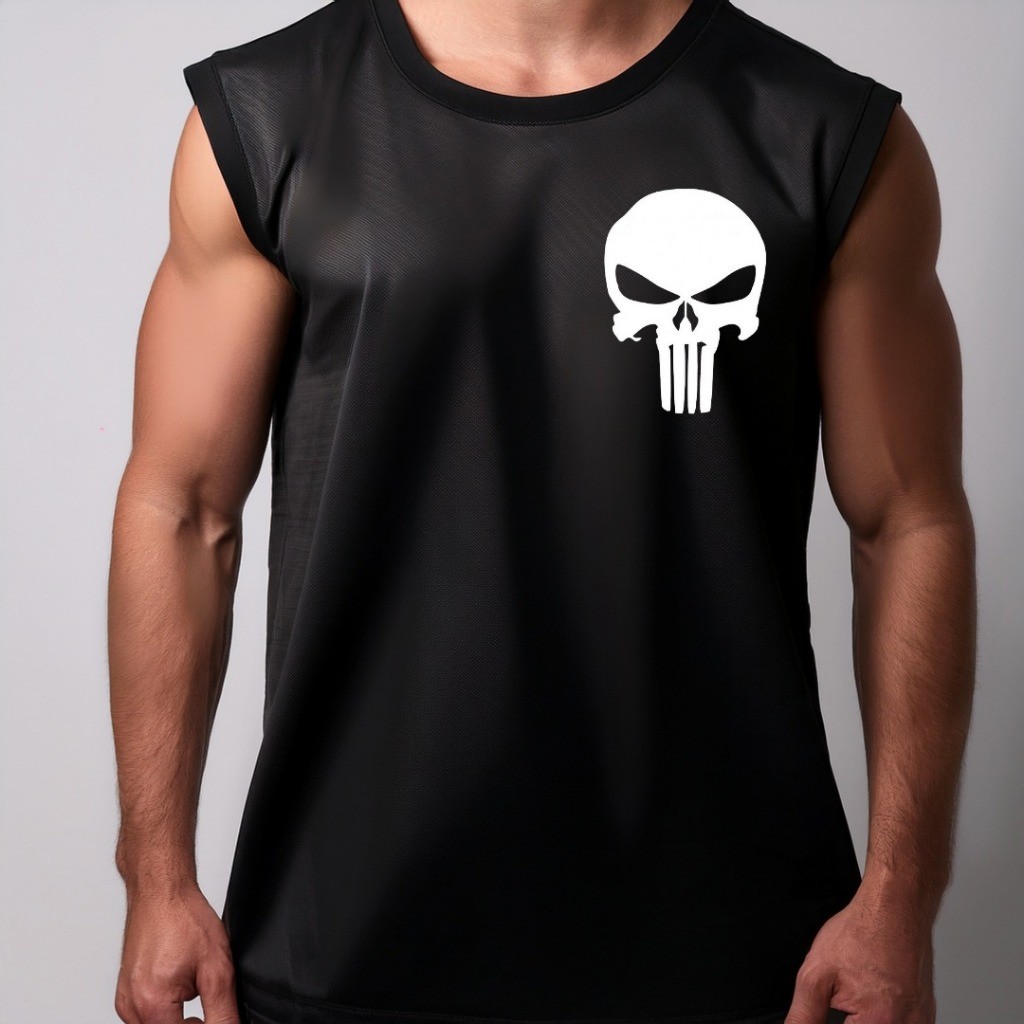 Camiseta   Oversized Camisa cavada Oversized  Academia Colete Masculino Larga Justiceiro The Punisher Caveira Skull