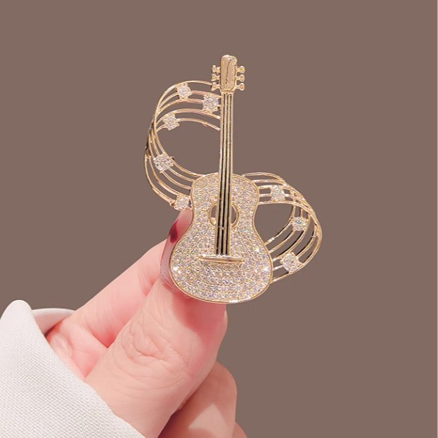 Broche de guitarra com nota de violino adequado para acessórios de moda feminina para ternos, casamentos e presentes, pr