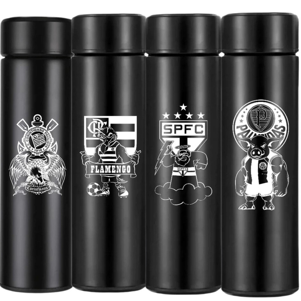 Garrafa Térmica Termômetro Led Digital Para Monitorar Temperatura 500ml Personalizada Times Brasileiros