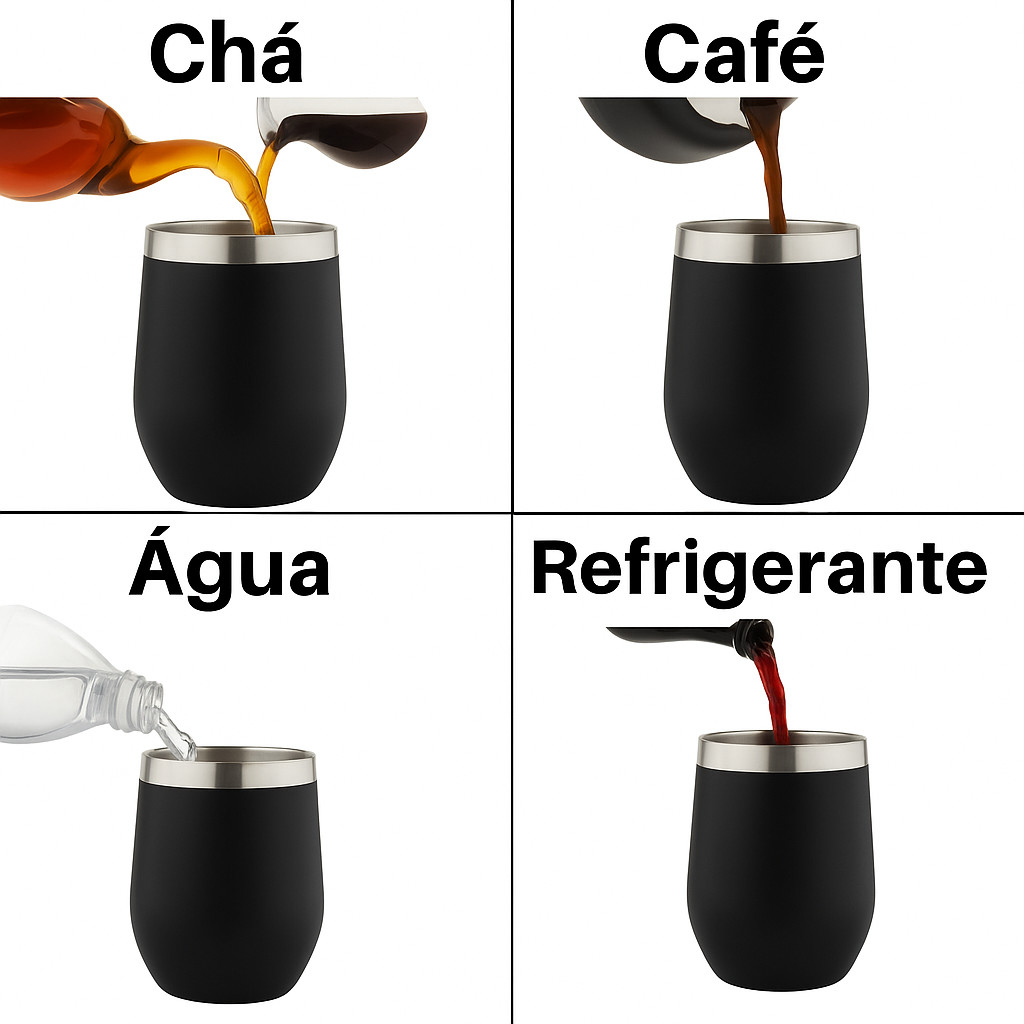 Kit 5 Copo Cuia Térmica Em Inox 350ml Tampa Acrílica Portátil Varias Cores Viagem Trabalho Academia