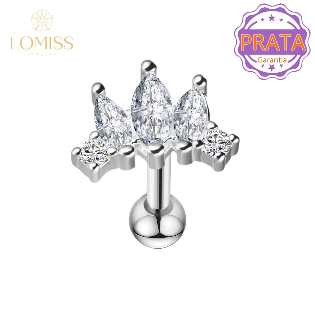 Piercing Minibarbell Prata 925 Trio Zircônia Cravejada Conch Orelha Lingua Ponto De Luz / Helix Flat Tragus Lóbulo em Oferta na Shopee