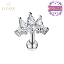 Piercing Minibarbell Prata 925 Trio Zircônia Cravejada Conch Orelha Lingua Ponto De Luz / Helix Flat Tragus Lóbulo