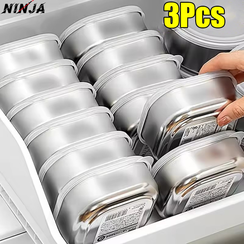 1/3 Unidades Mini Caixa De Armazenamento De Geladeira De Aço Inoxidável-Caixas Quadradas Reutilizáveis Para Alimentos Fr