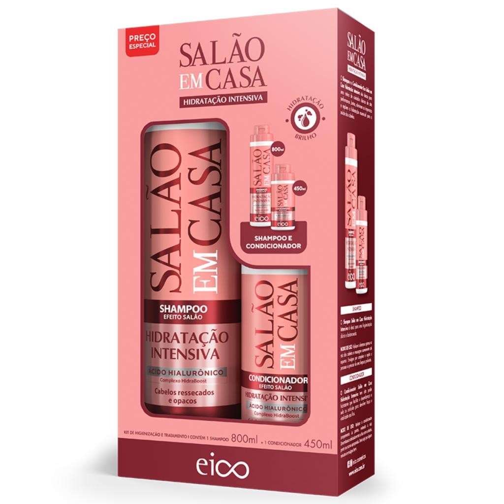 Eico Tratamento Salão Em Casa Hidratação Intensiva Shampoo Sem Sal 800ml Condicionador Leavein 450ml