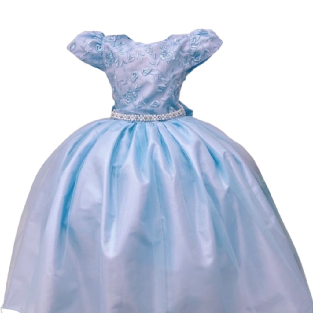 vestido daminha azul com busto de renda e forro em tule dBlue em Oferta na Shopee