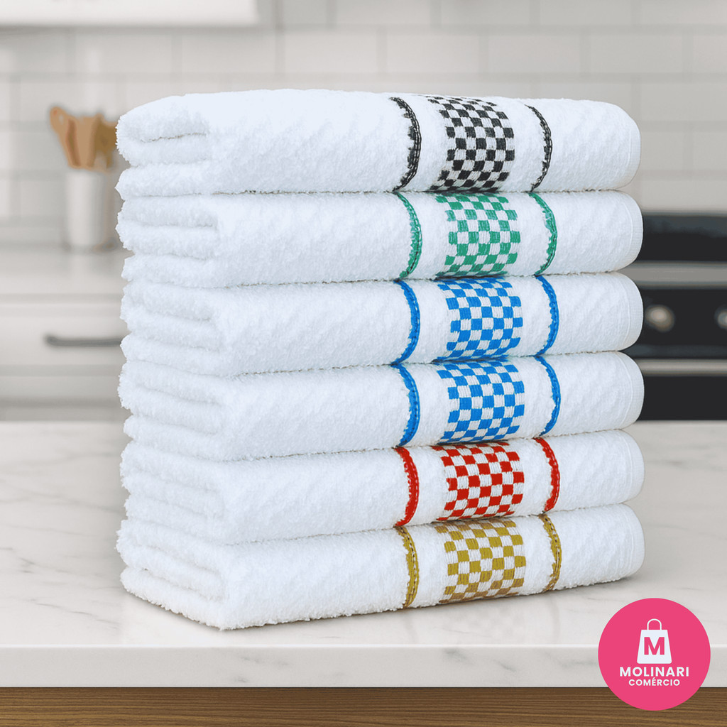 Kit 6 Panos de Prato Jacquard 45x70 Atoalhado Toalha Copa Felpudo Cozinha