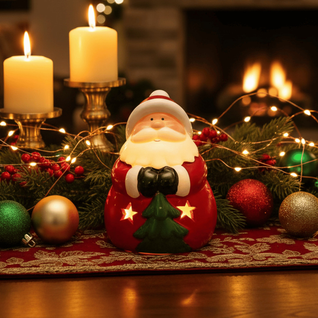 Enfeite Papai Noel 16cm Cerâmica LED - Wincy Natal / Decoração Iluminação / Luz Casa / Mesa Festa