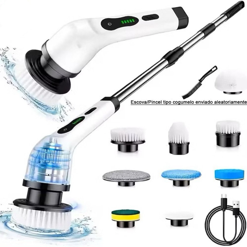 Esfregão Escova Elétrico  9 Em 1 Sem fio Escova De Limpeza Sem Fio Pesada Multiuso 360 Recarregável Giratória