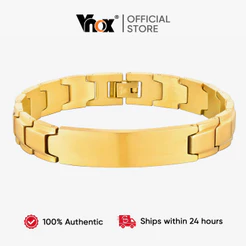 VNOX Pulseira Masculina Com Nome Personalizado , Em Tom Dourado , Vintage Americano , Aço Inoxidável , Resistente À Ferr