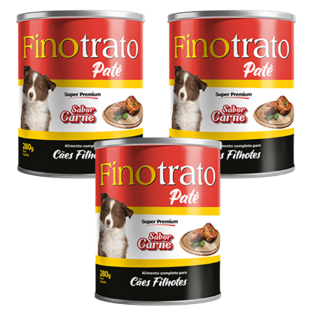 Kit 3 Patês Finotrato Sabor Carne Original para Cães Filhotes 280 g