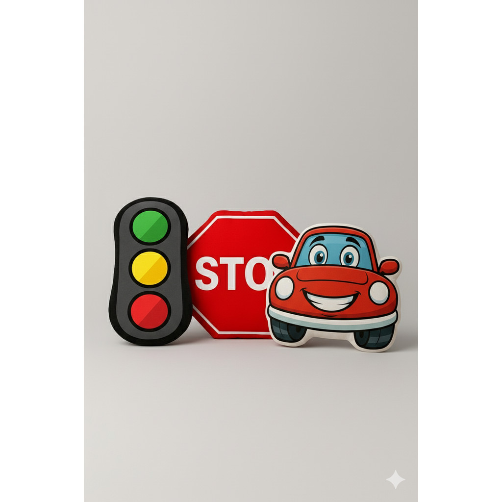 Kit 3 Almofadas Carro Semáforo Pare - Coleção Carros