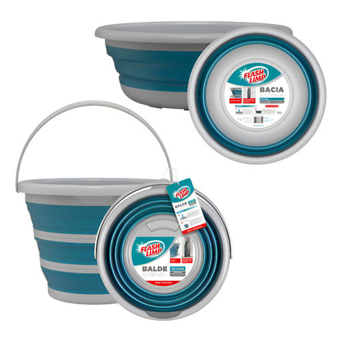 Kit Balde 10l + Bacia 8l Dobrável Mágico Flexível Flash Limp