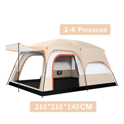 Tenda de acampamento familiar grande para 1-4 pessoas, 210 * 210 * 140 cm, bege