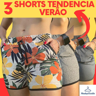 Kit 3 Shorts Femininos Plus Size Cintura Alta Modelagem Soltinha com Bolsos em Oferta na Shopee