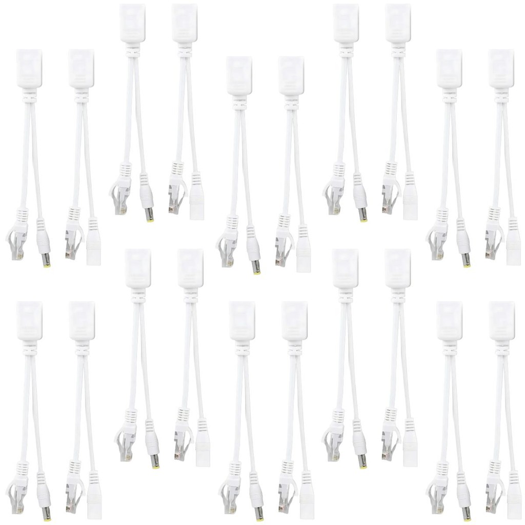 Kit 10 Pares Cabo Adaptador Poe Rj45 12v 2a Ethernet Até 30m