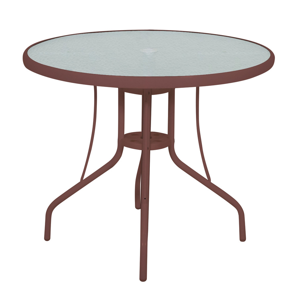 Mesa Redonda 90 x 90 cm em Alumínio com Tampo de Vidro Marrom Bel