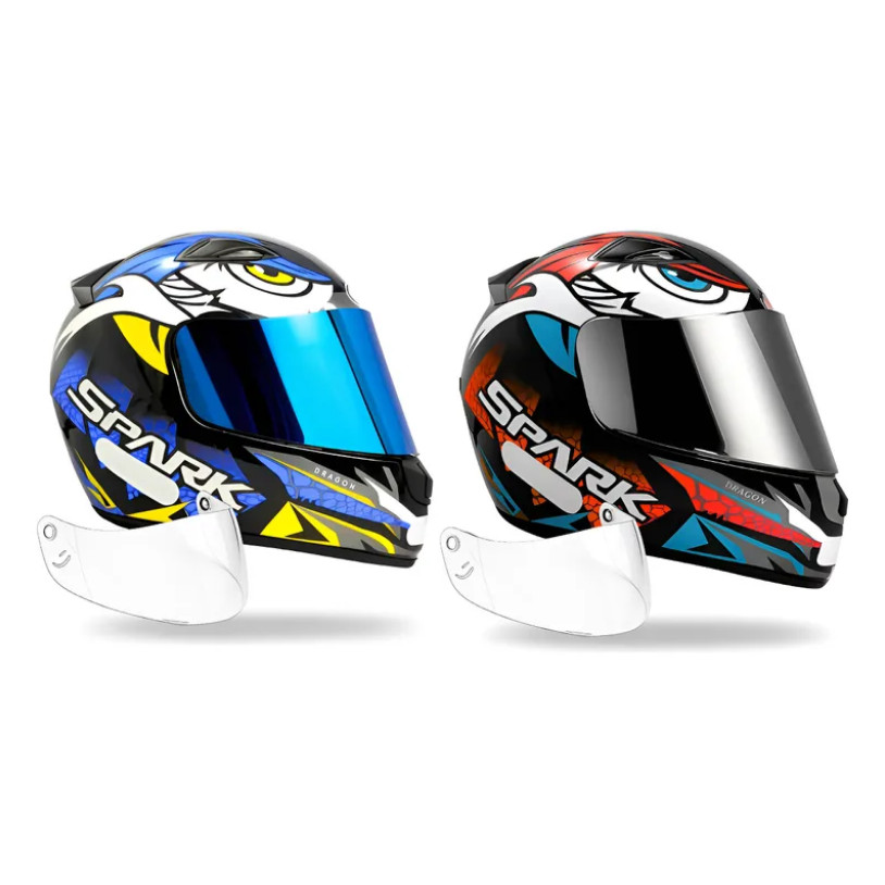 Kit Capacete Ebf Dragon Azul e Dragon Vermelho Mais Viseira Iridium e Cromada