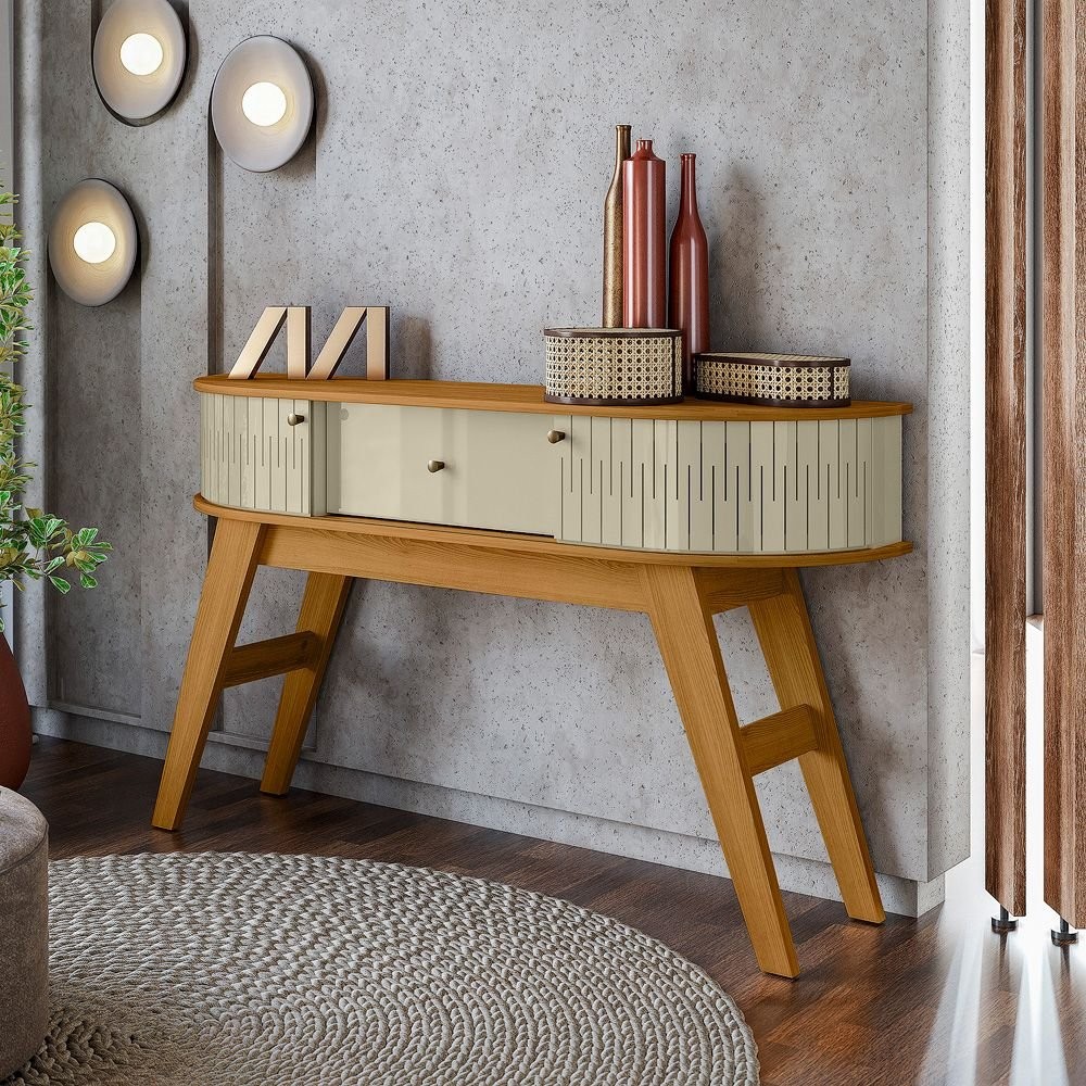 Aparador para Sala de Estar 2 portas Flexíveis em MDF Curvo 1 Gaveta Estoril Cumaru/Opala em Oferta na Shopee