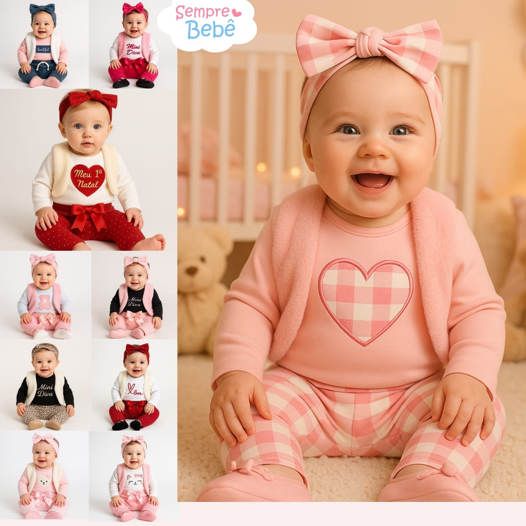 Conjunto Roupa Moda Blogueirinha Blogueira Bebe Menina Colete Inverno Mini Diva Bordado Conjuntinho Roupinha