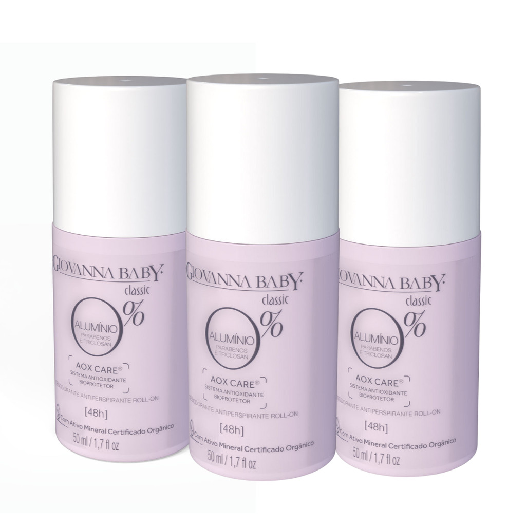 Kit C/3 Desodorante Roll-on Giovanna Baby 0% Alumínio Classic 50ml