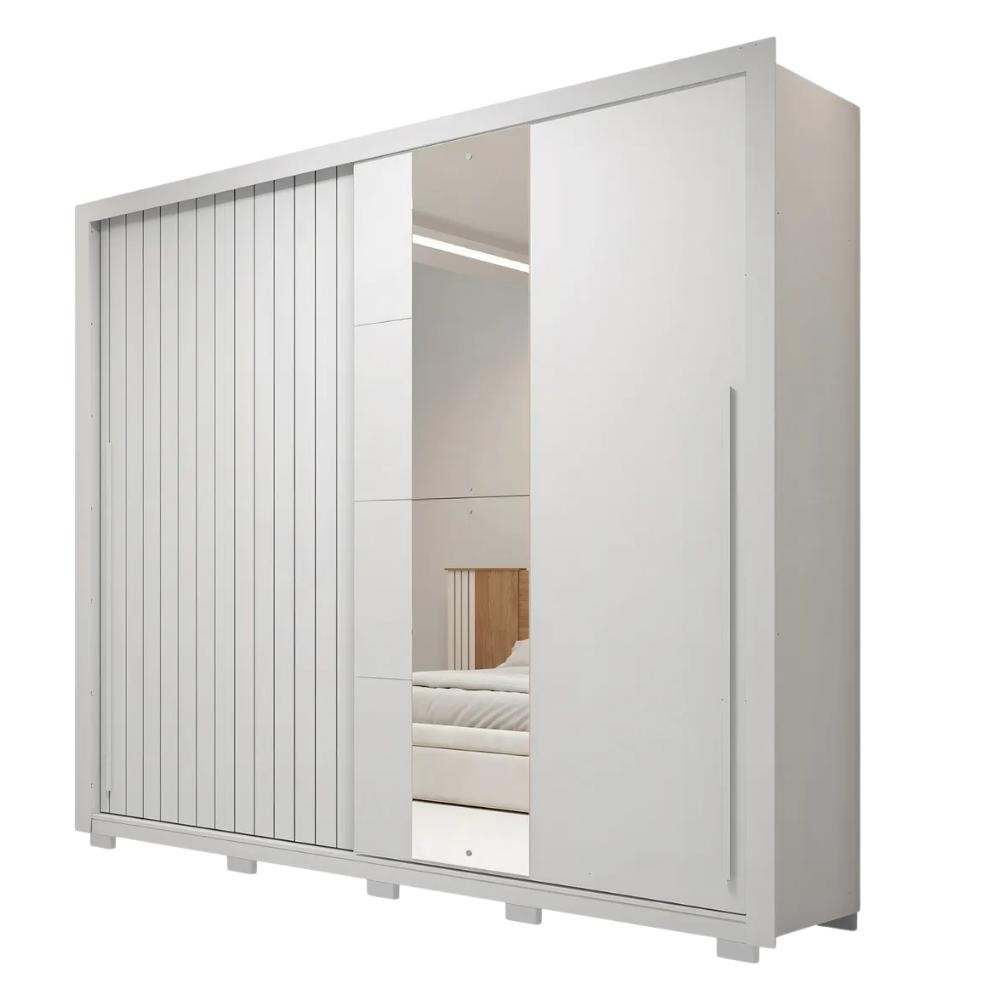 Guarda Roupas Casal Com Ripado e Espelho 2 Portas 4 Gavetas Eloa Branco Caemmun em Oferta na Shopee