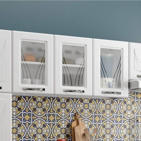 Armário Aéreo 3 Portas com Vidro Médio Star New  Branco