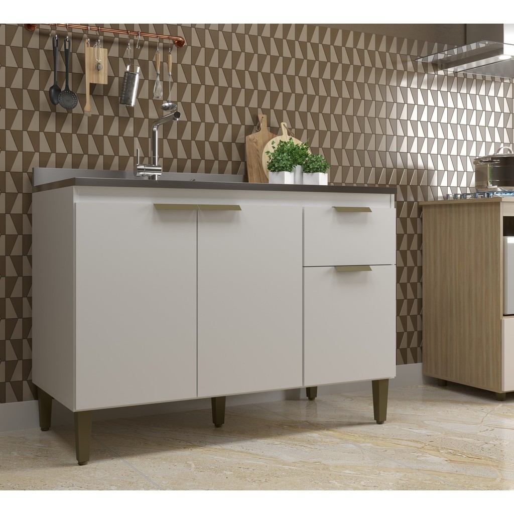 Balcao Para Pia 3 Portas 1 Gaveta Sem Tampo Alice