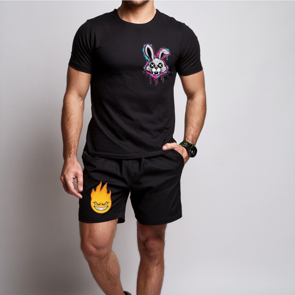conjunto kit Camiseta camisa e Short Tectel Conjunto Masculino Estilo Coelho Bunny SHORT E CAMISETA