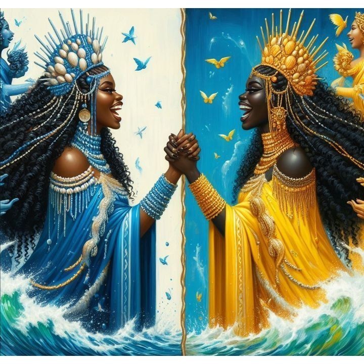 QUADRO DECORATIVO PLACA MDF- YEMANJA E OXUM AGUA COM SOL