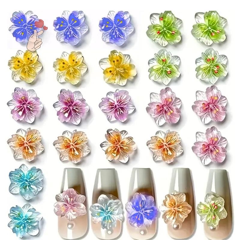 [PEBR] 50 Peças Flores 3D Para Unhas Amuletos Gradiente Gelo Translúcido Flor De Decoração Luminosa Design [fa]