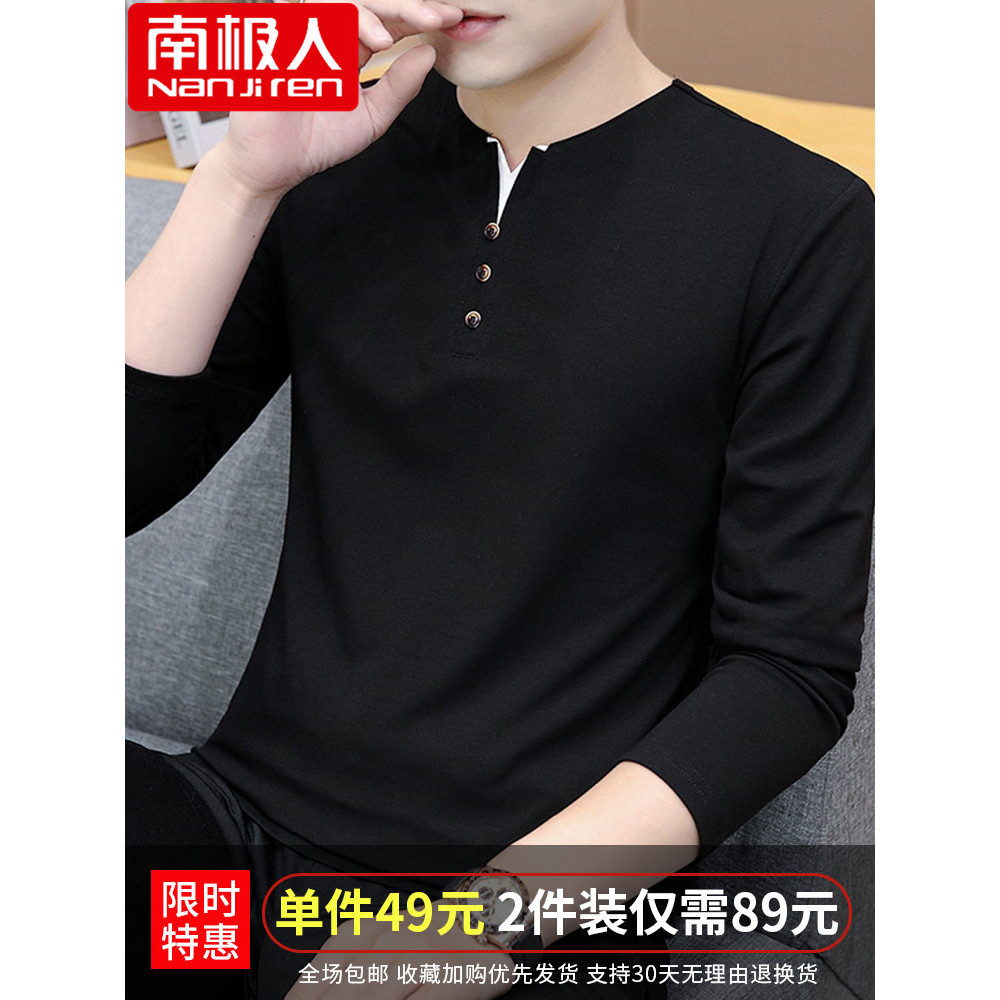 Woodpecker camiseta de manga comprida masculina primavera outono 2025 novo estilo com decote em V roupas de rua outono i
