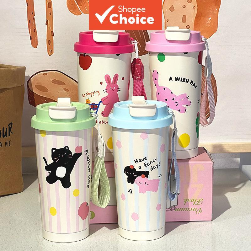 Copo térmico de café high-style novo 2024, copo de bebida dupla para meninas, de grande capacidade com canudo,