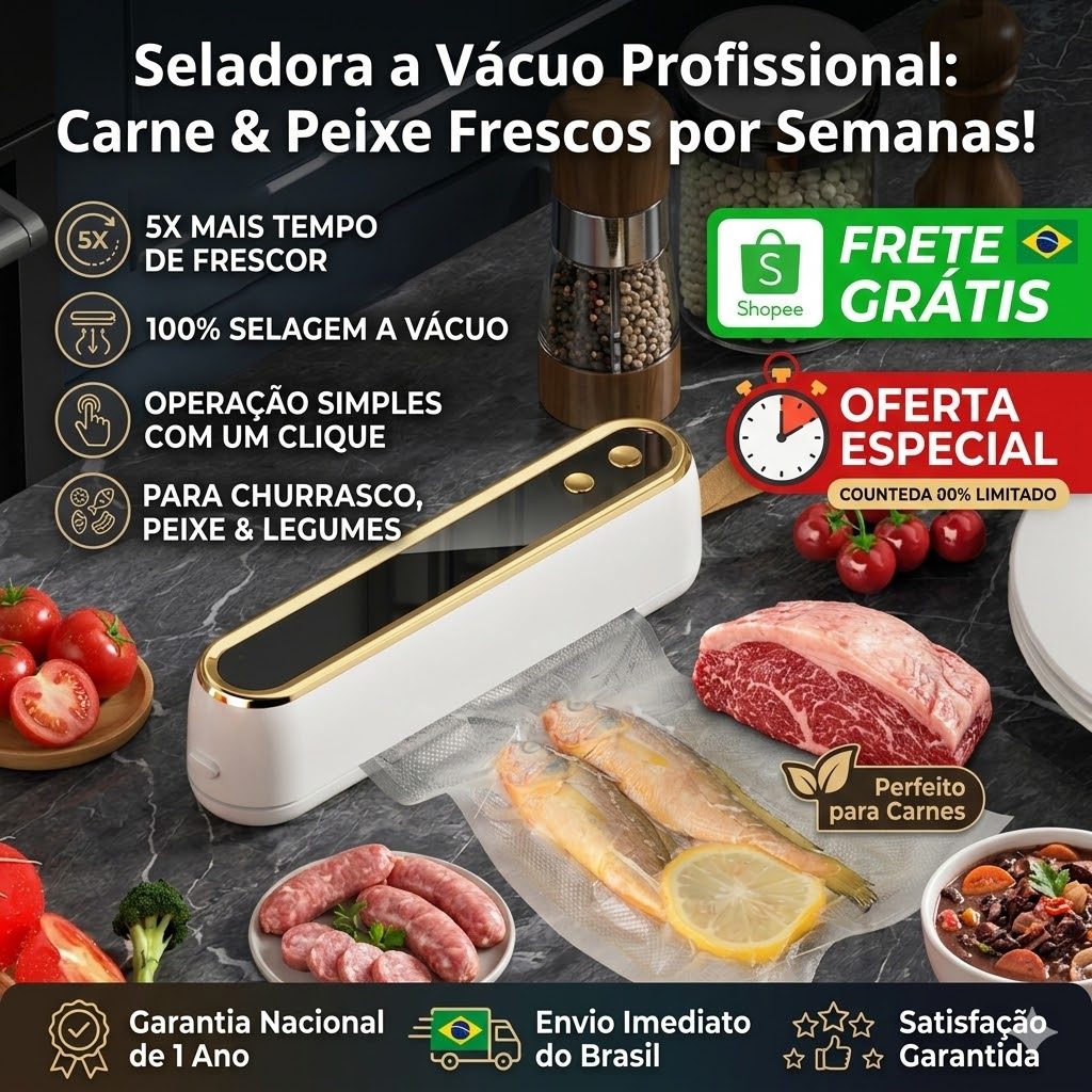 Seladora a Vácuo Portátil Recarregável Máquina de Embalar Alimentos Sous Vide Carne Freezer USB-C 60Kpa