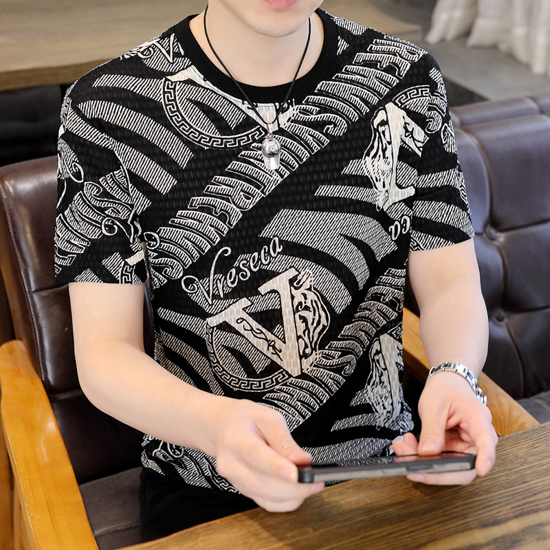 Camiseta masculina de manga curta 2023 novo estilo roupas masculinas de seda gelo verão roupas superiores roupas de verã