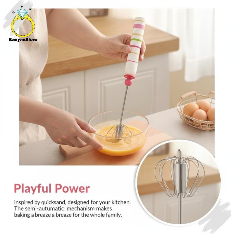 [BANY] Batedor De Ovos Semiautomático Manual À Prova De Ferrugem , Portátil De Aço Inoxidável Para Cozinha , Creme , Pas